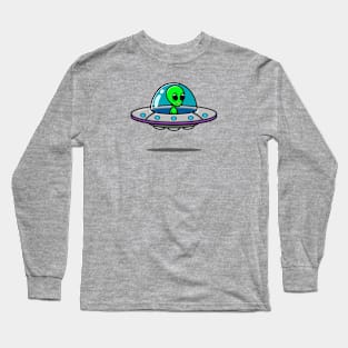 UFO and Alien with Shadow Long Sleeve T-Shirt